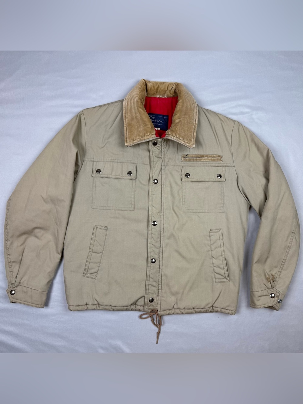 Vtg 70s JCPenney Mens Shop Bomber Jacket Sz Medium Corduroy Collar Tan